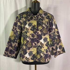Christopher & Banks Multicolor Floral Print 3/4 Sleeve Button Front Jacket